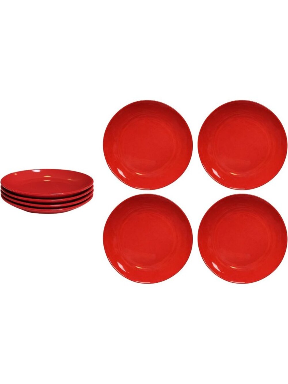 Vibrant 4-Piece Melamine Dinnerware Set - Red Plates, 8-Inch, Durable